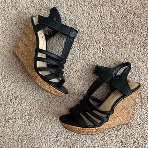 Jessica Simpson Black Wedge Sandals “Jenaa”